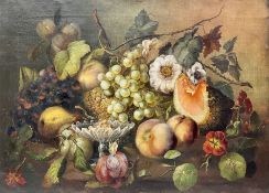 B Hall (British 19th century): Still Life of Fruit and Flowers