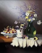 Paul Morgan (British 1940-): Still Life of Flowers and Fruit