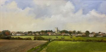 Don Micklethwaite (British 1936-): 'Flamborough Church and Village Looking from Danes Dyke'