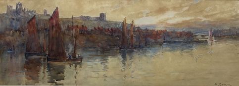 Frank Rousse (British fl.1897-1917): Whitby Harbour looking up the Esk