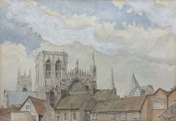 English School (Early 20th century): York Rooftops looking towards the Minster