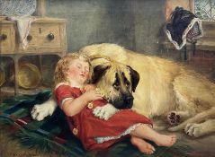 Edwin Frederick Holt (British 1830-1912): Girl and Hound Resting in Cottage