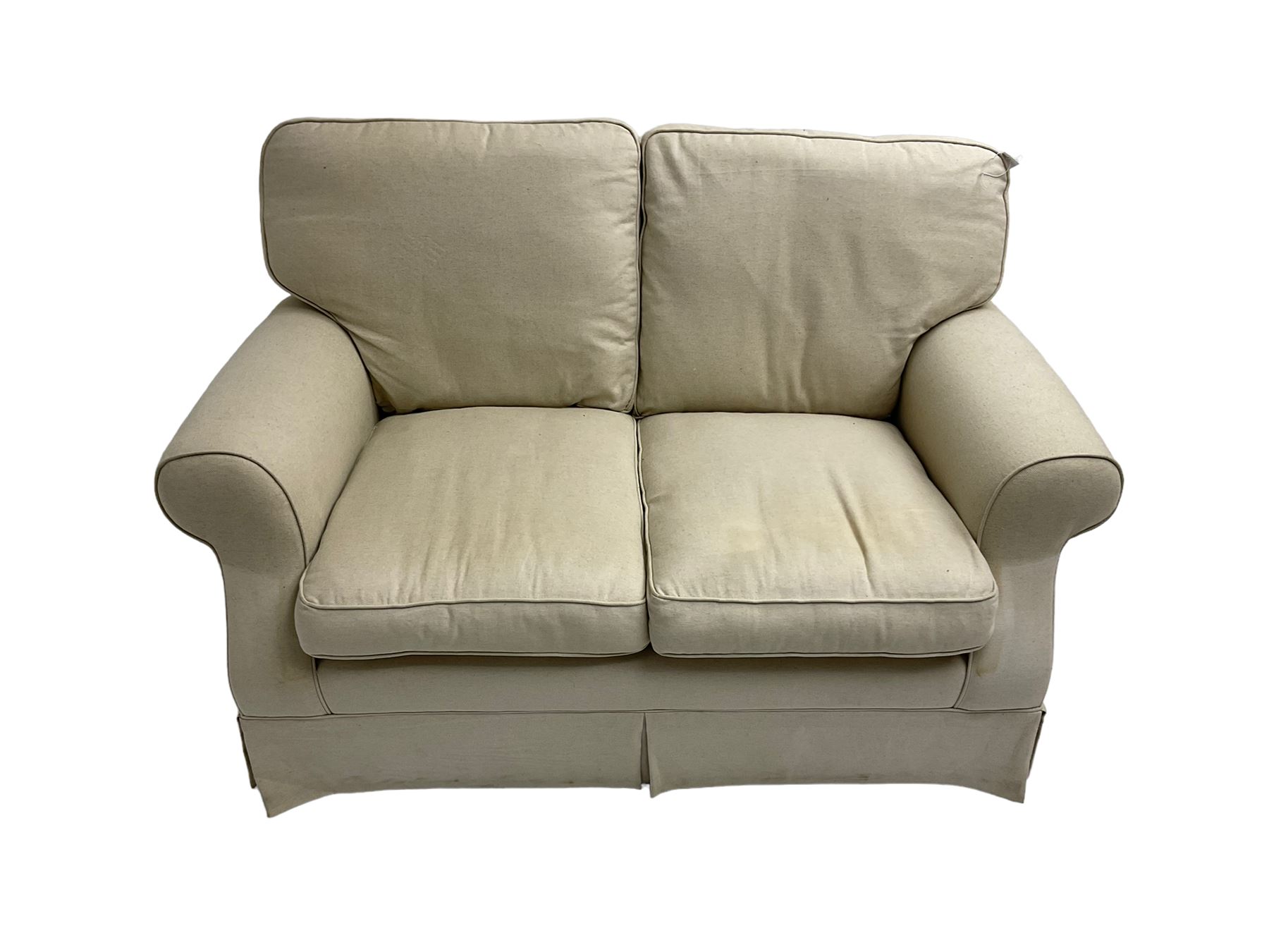 Duresta - traditional shape two seat sofa upholstered in beige linen fabric - Image 2 of 6