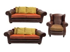 Gainsborough Lounge Suites - three piece leather and fabric lounge suite - pair two seat sofas (W225