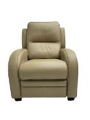 Electric reclining armchair upholstered in beige faux leather