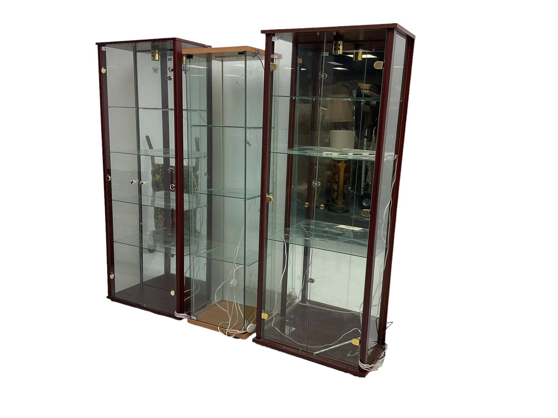 Two wood finish and glazed display cabinets (W65cm - Image 2 of 3