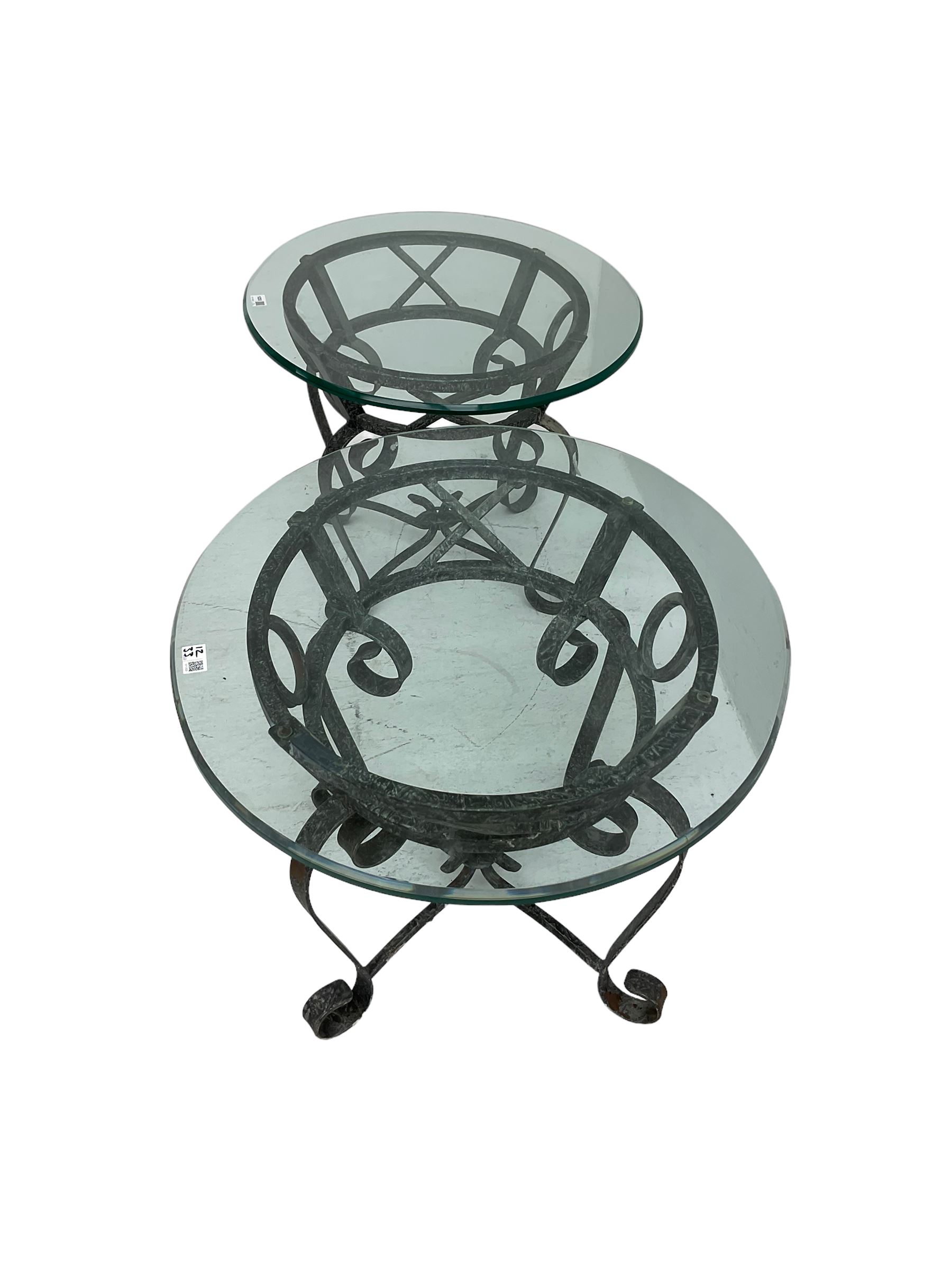 Pair of wrought metal and glass top oval lamp tables - Image 5 of 5