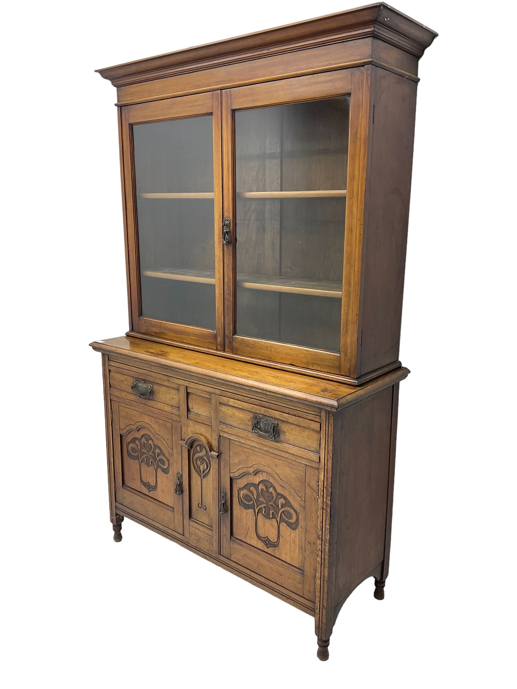 Edwardian walnut bookcase cabinet on cupboard - Image 4 of 5