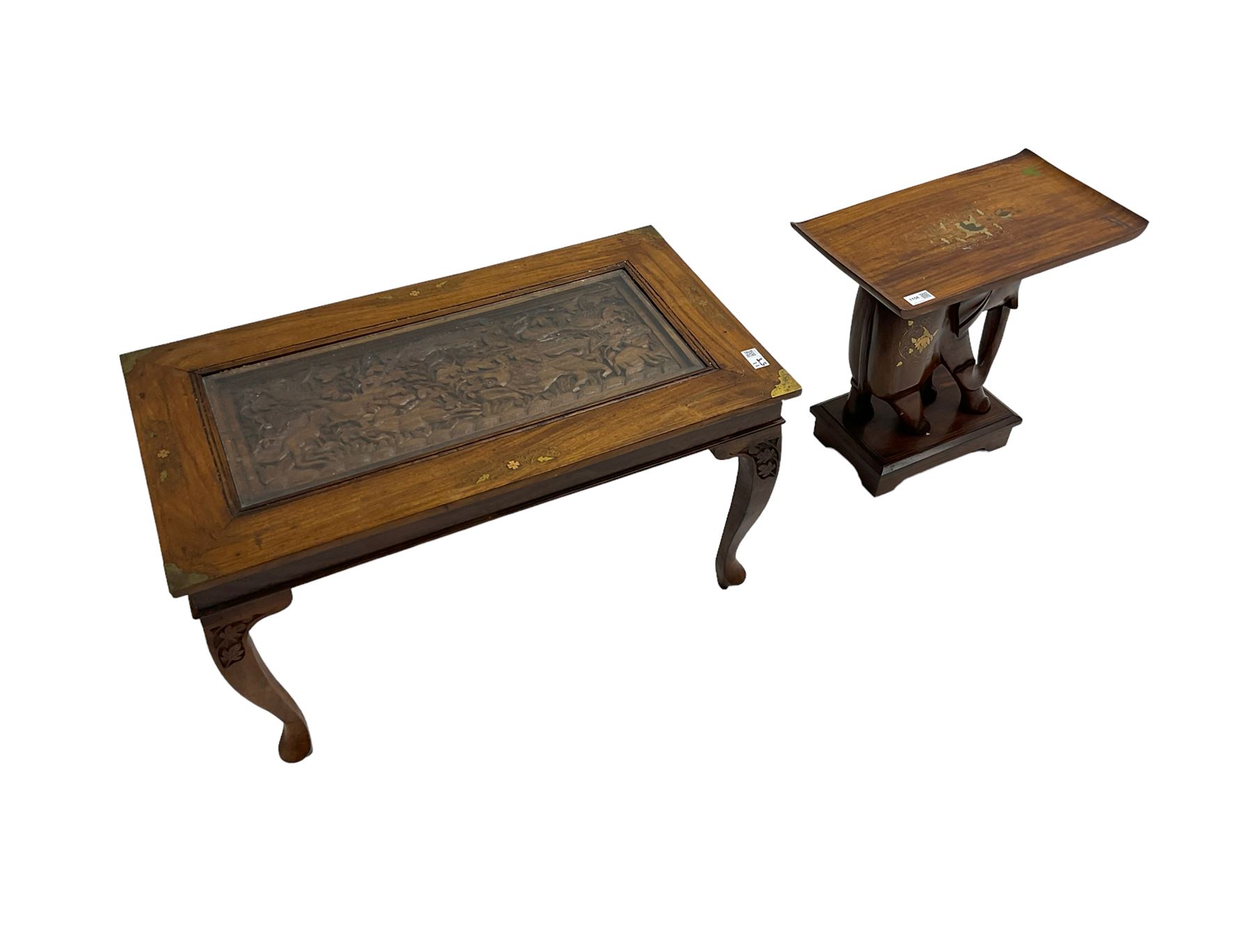 Hardwood coffee table with decorative carving (76cm x 43cm - Image 5 of 5