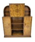 Early to mid 20th century Art Deco style walnut arch top writing cabinet