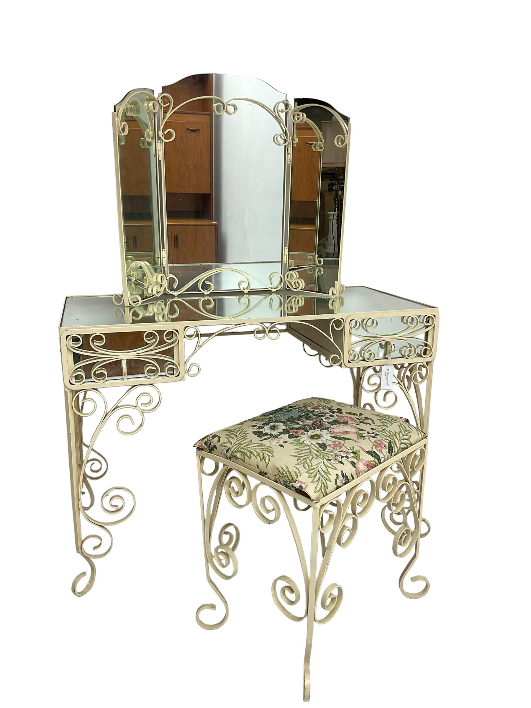 Cream painted scroll work wrought metal dressing table - Image 2 of 4