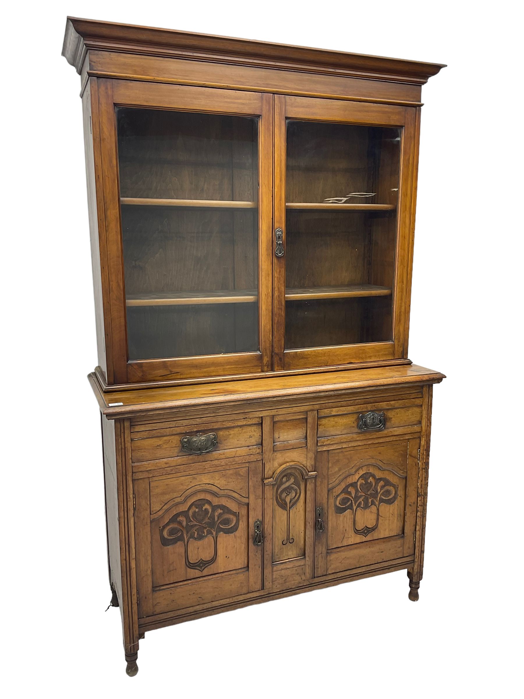 Edwardian walnut bookcase cabinet on cupboard - Image 2 of 5