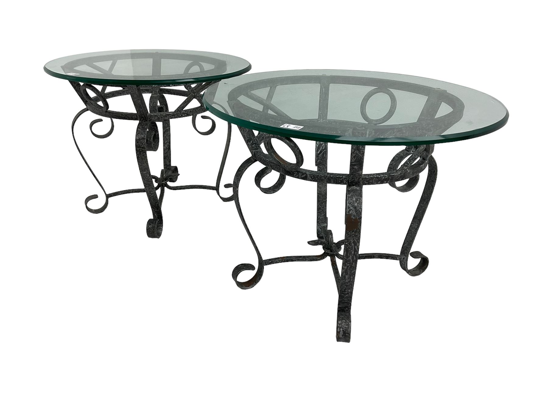 Pair of wrought metal and glass top oval lamp tables - Image 3 of 5