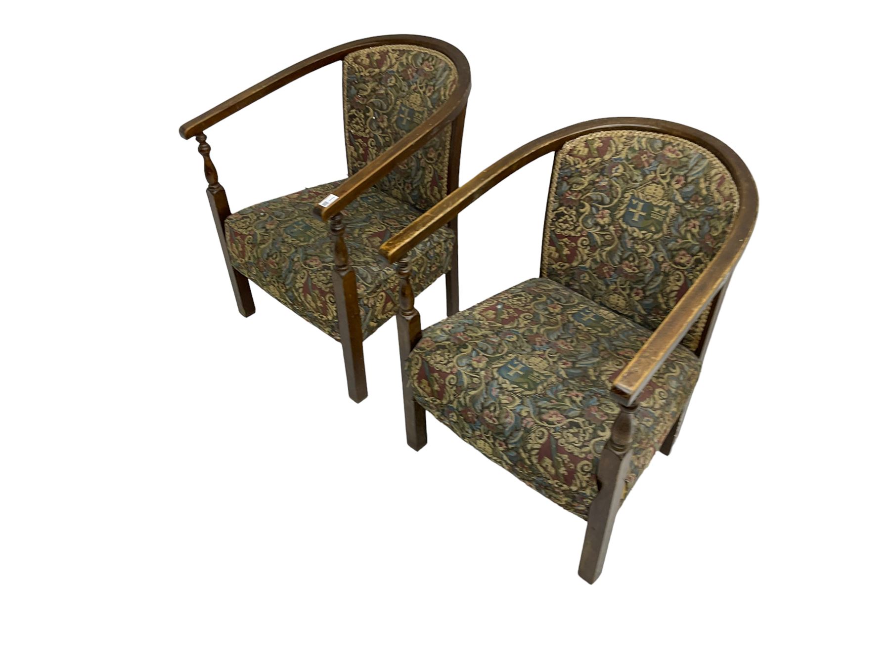 Pair early to mid-20th century stained beech tub shaped armchairs - Image 4 of 6