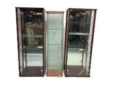 Two wood finish and glazed display cabinets (W65cm