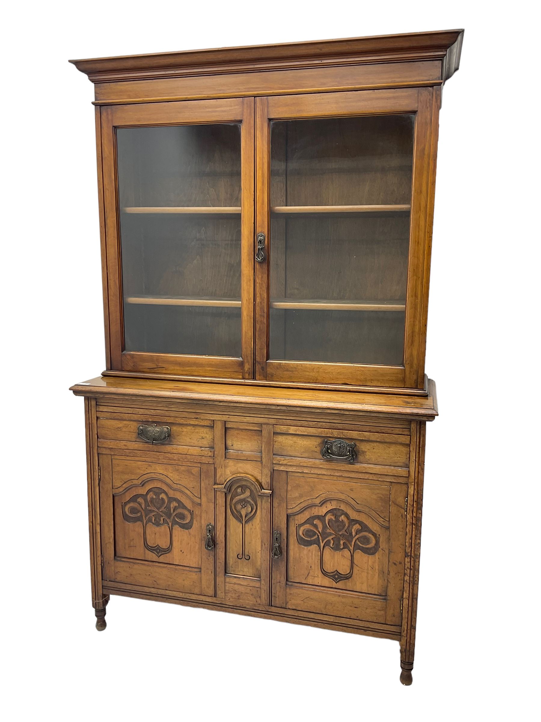 Edwardian walnut bookcase cabinet on cupboard - Image 5 of 5