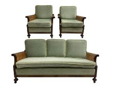 Early 20th century walnut there piece bergere lounge suite