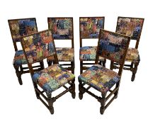 Set six oak high back dining chairs