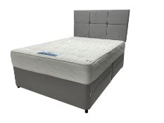 4' 6'' double divan bed upholstered in grey fabric