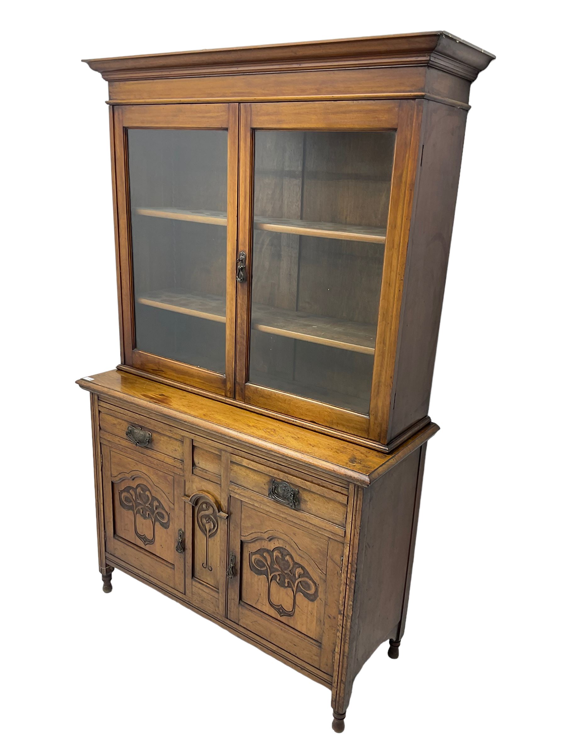 Edwardian walnut bookcase cabinet on cupboard - Image 3 of 5