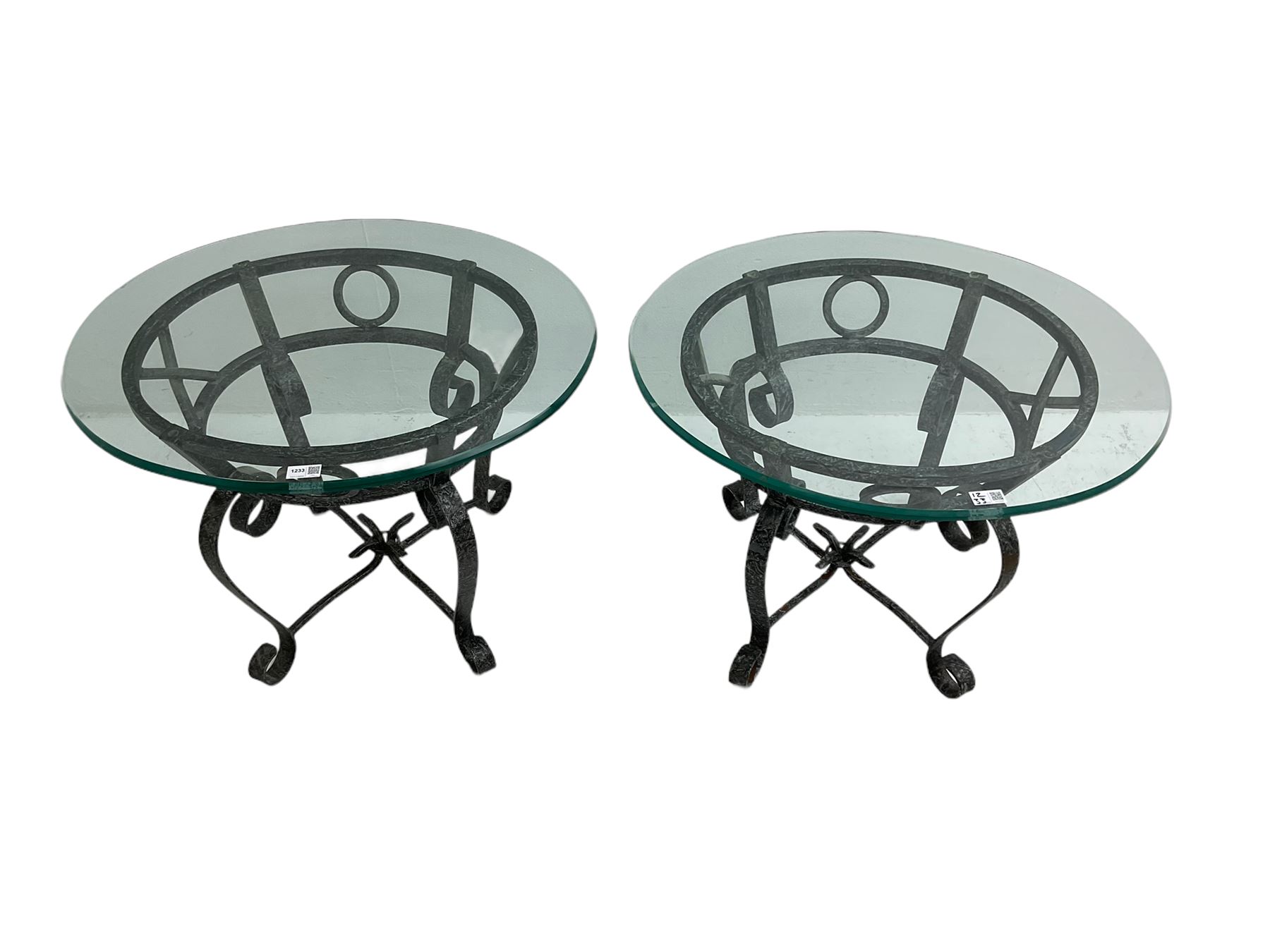 Pair of wrought metal and glass top oval lamp tables - Image 2 of 5