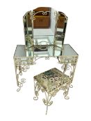 Cream painted scroll work wrought metal dressing table