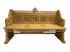 Carved teak garden bench