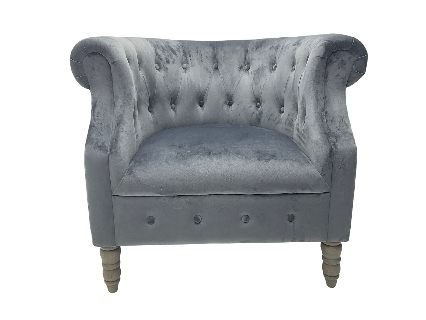 Natural velvet Chesterfield button pressed tub chair with rolled arms