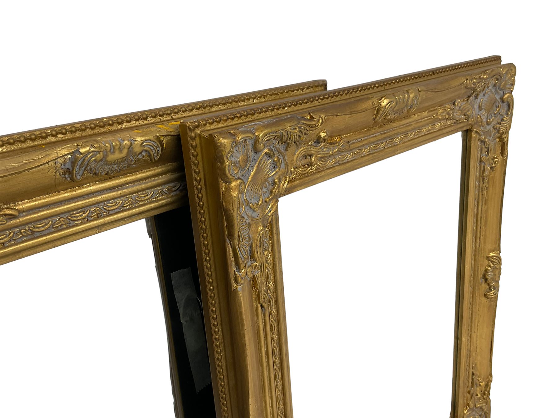 Pair bevelled edge wall mirrors in swept gilt frames decorated with ornate cartouches - Image 4 of 4