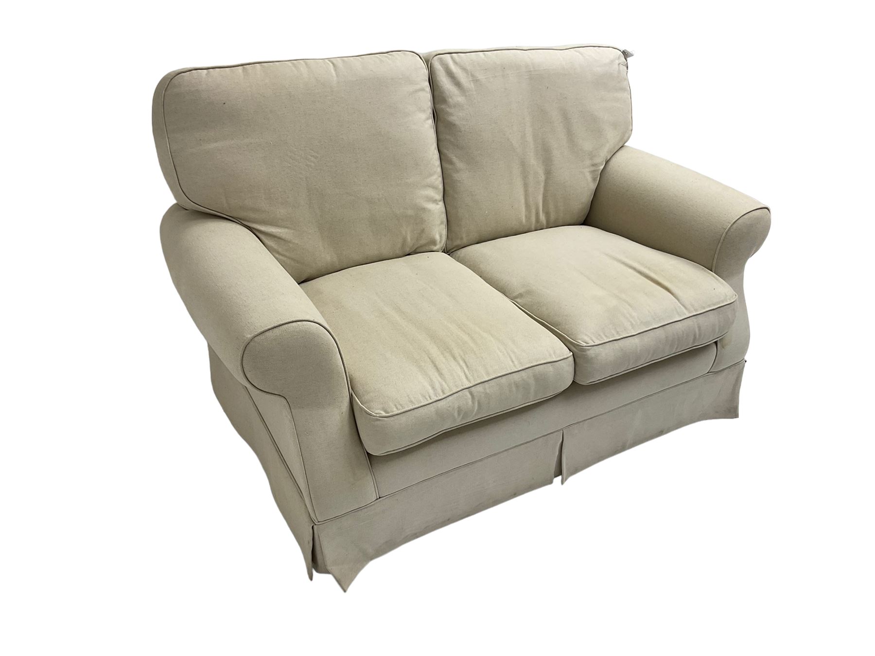 Duresta - traditional shape two seat sofa upholstered in beige linen fabric - Image 6 of 6