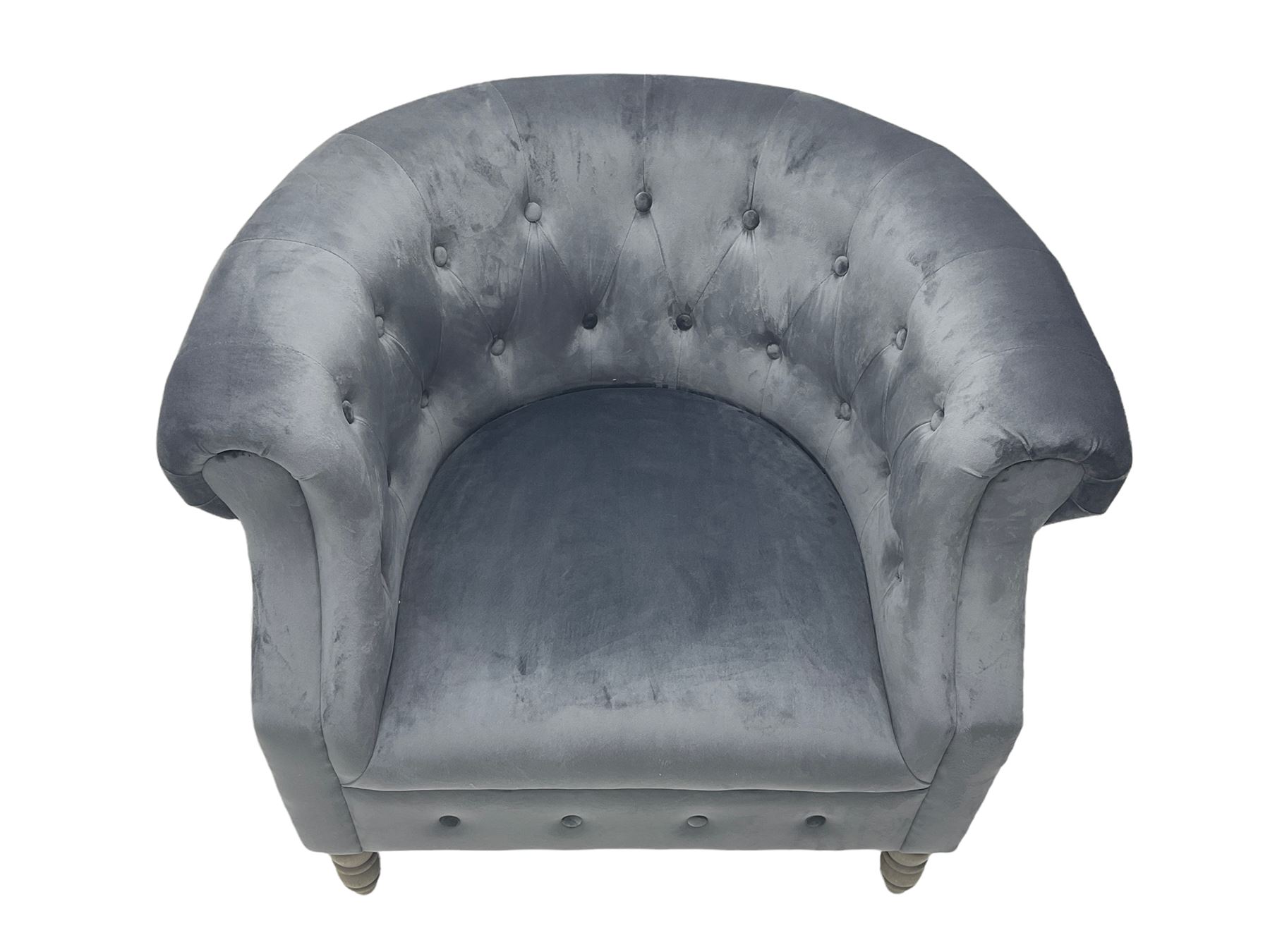 Natural velvet Chesterfield button pressed tub chair with rolled arms - Image 2 of 6