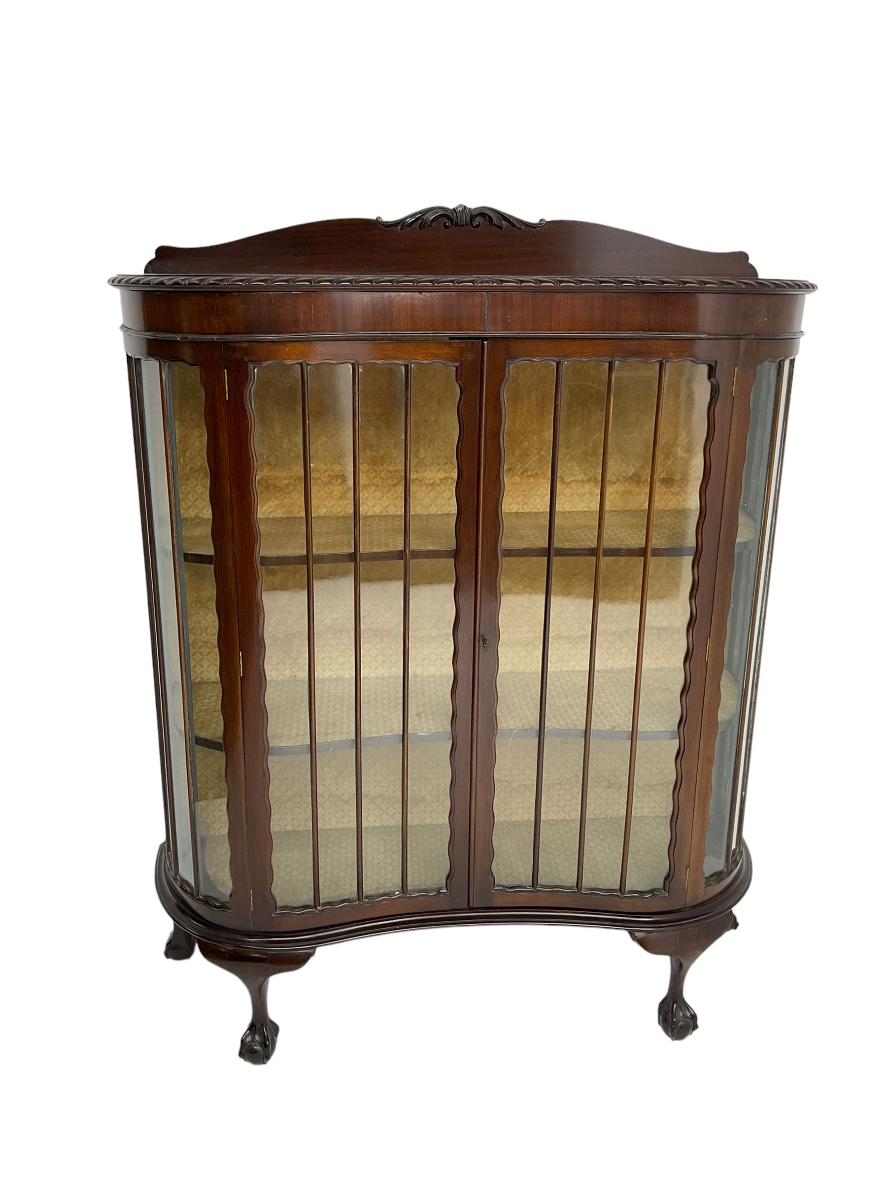 Early 20th century mahogany serpentine display cabinet