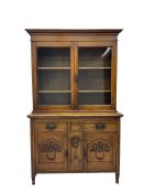 Edwardian walnut bookcase cabinet on cupboard