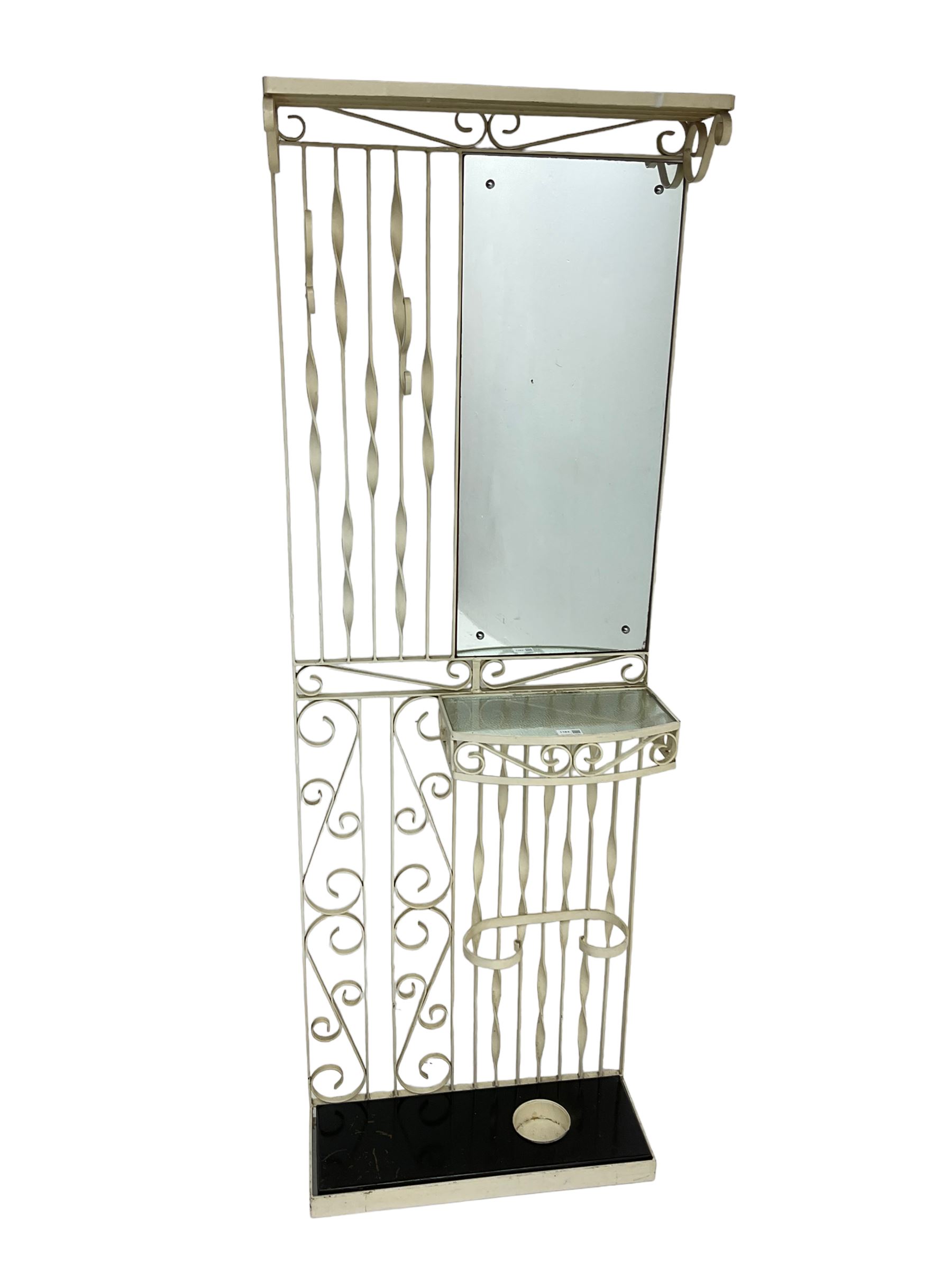 Cream painted scroll work wrought metal hall stand