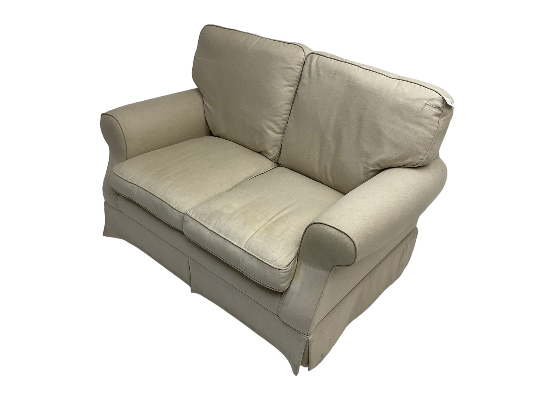 Duresta - traditional shape two seat sofa upholstered in beige linen fabric - Image 4 of 6