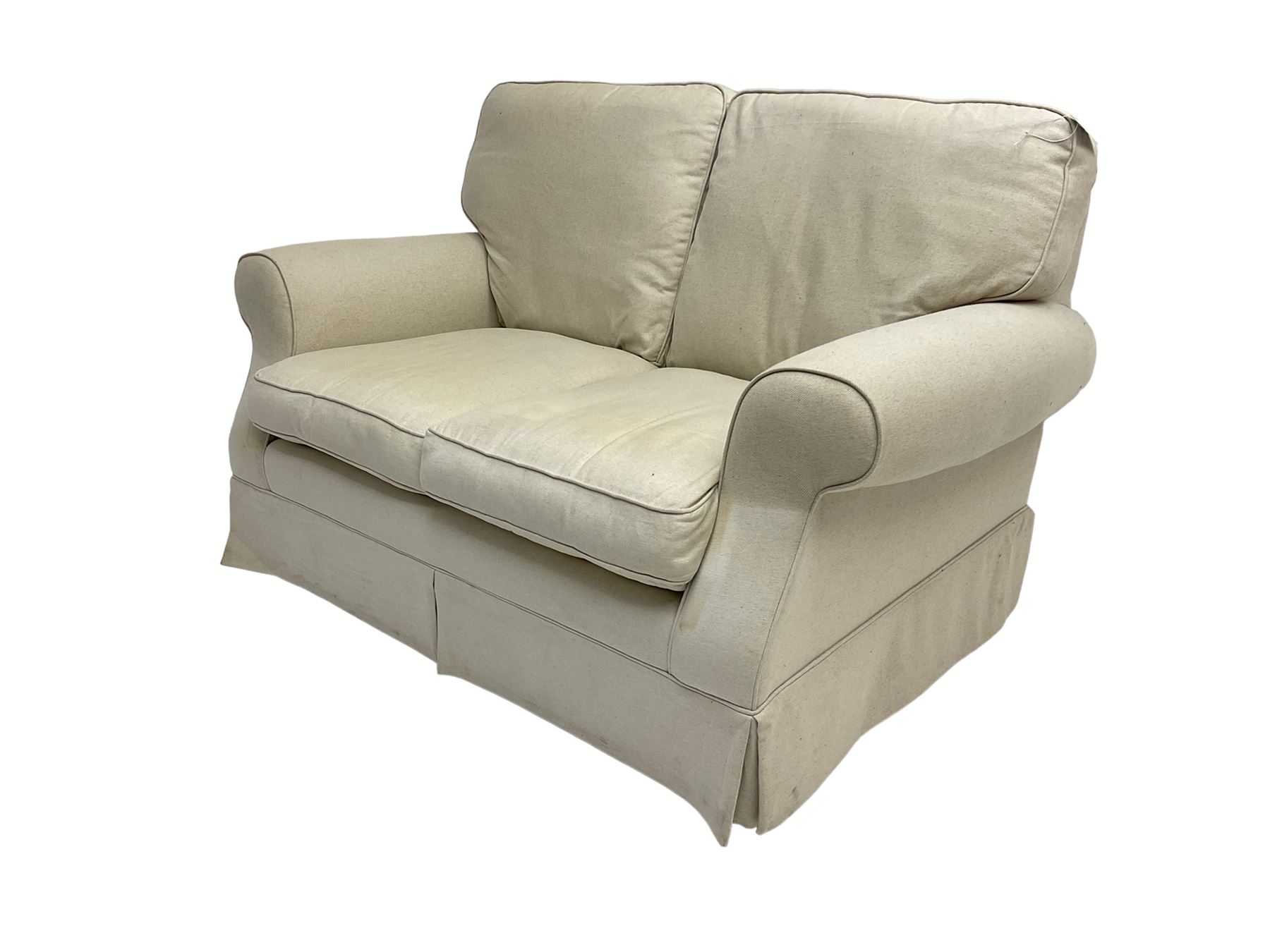 Duresta - traditional shape two seat sofa upholstered in beige linen fabric - Image 3 of 6