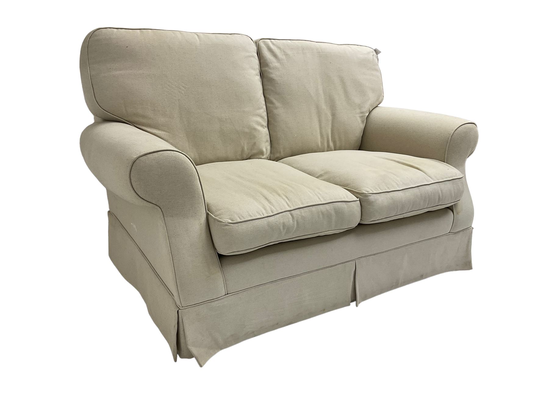 Duresta - traditional shape two seat sofa upholstered in beige linen fabric - Image 5 of 6