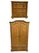 Solid pine double wardrobe with two drawers (W123cm