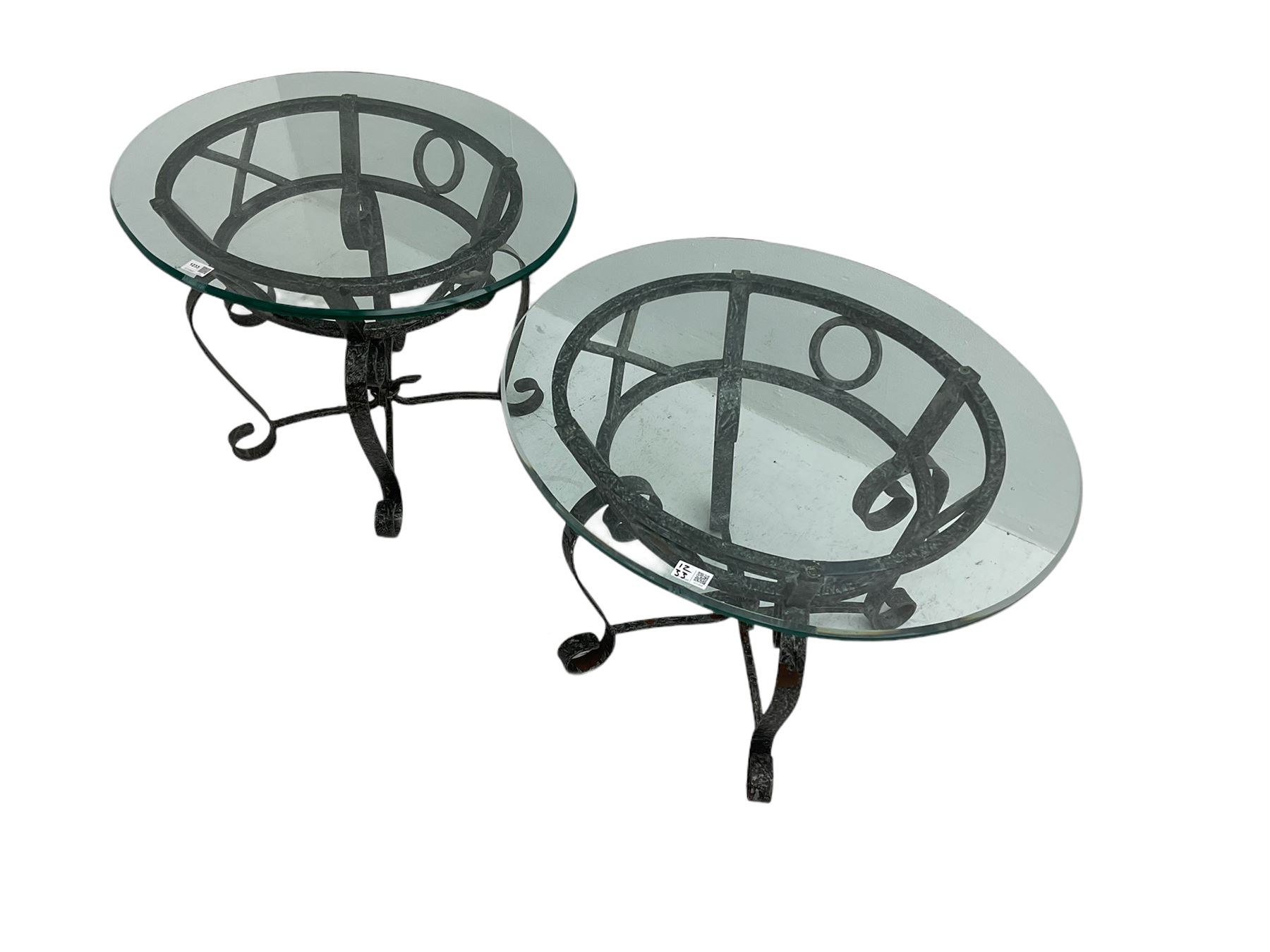 Pair of wrought metal and glass top oval lamp tables - Image 4 of 5
