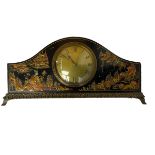 20th century black lacquered mantle clock with chinoiserie decoration
