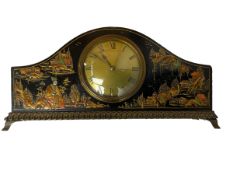 20th century black lacquered mantle clock with chinoiserie decoration