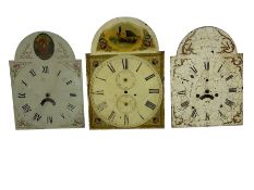 Five 19th century painted longcase dials and two 18th century brass longcase dials.