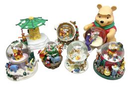 Six Disney Winnie the Pooh Christmas snow globes