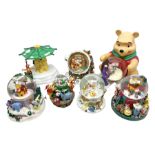 Six Disney Winnie the Pooh Christmas snow globes