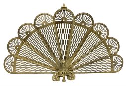 Pierced brass peacock style folding fire screen