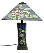 Tiffany Pond Lily style table lamp and shade with leaded panels of green