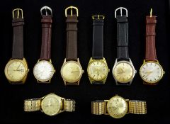 Two automatic wristwatches including Pilot 25 jewels and Ingersoll and six manual wind wristwatches