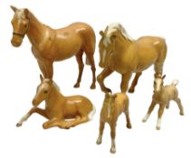 Group of five Beswick Palomino horse figures