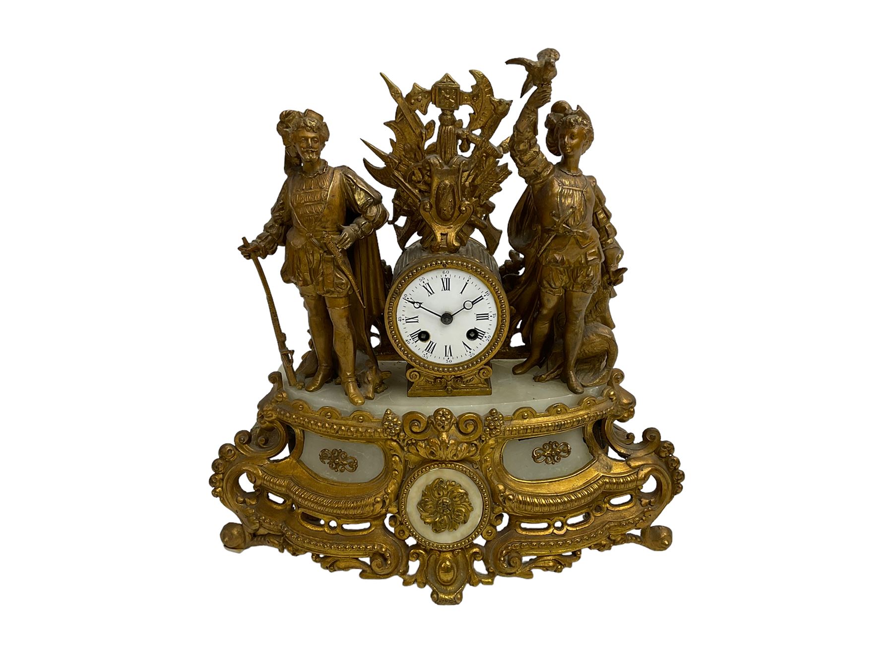 Late 19th century alabaster and gilt spelter mantle clock c1880