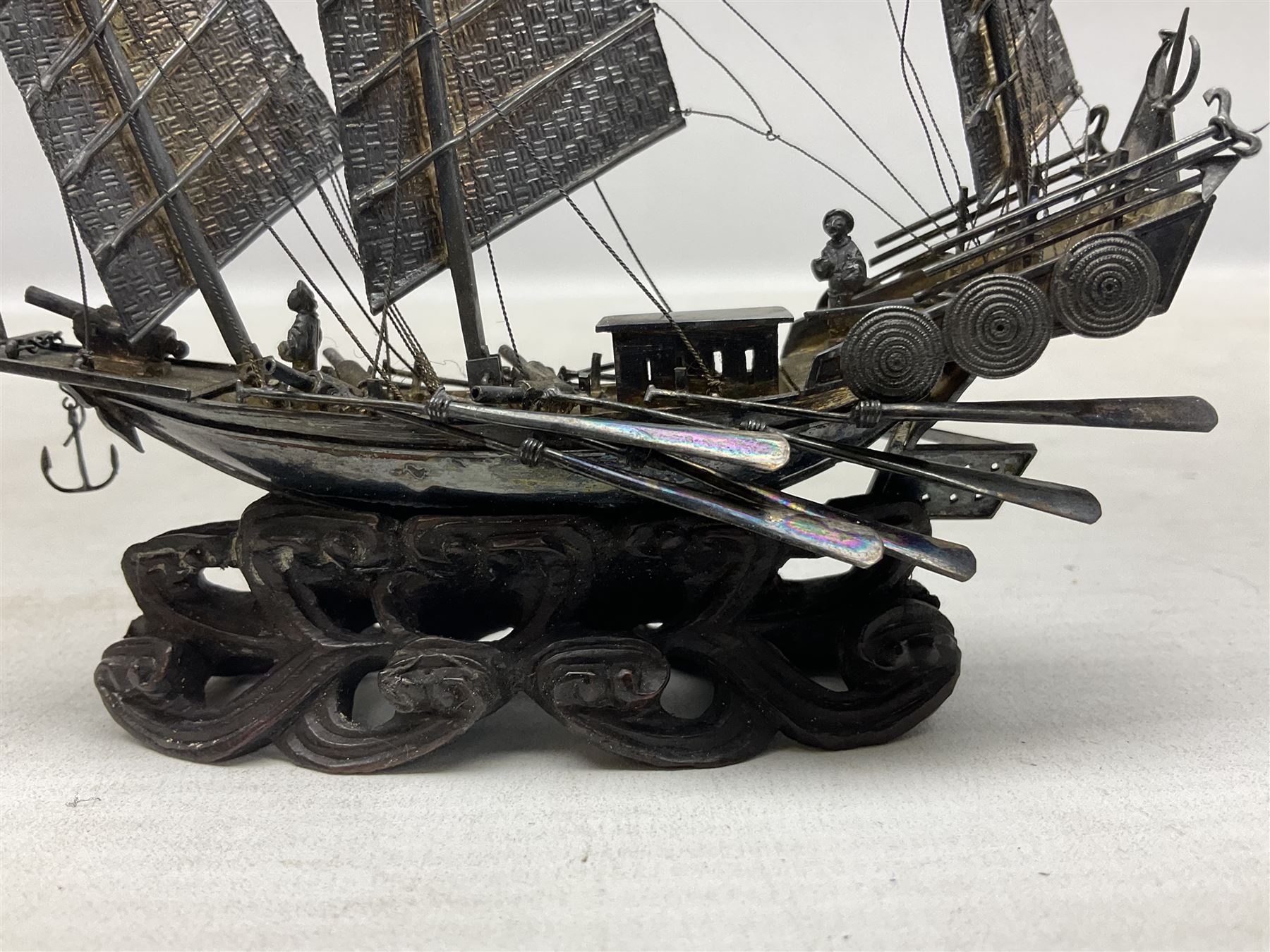 Chinese miniature silver model of a junk ship - Image 7 of 10